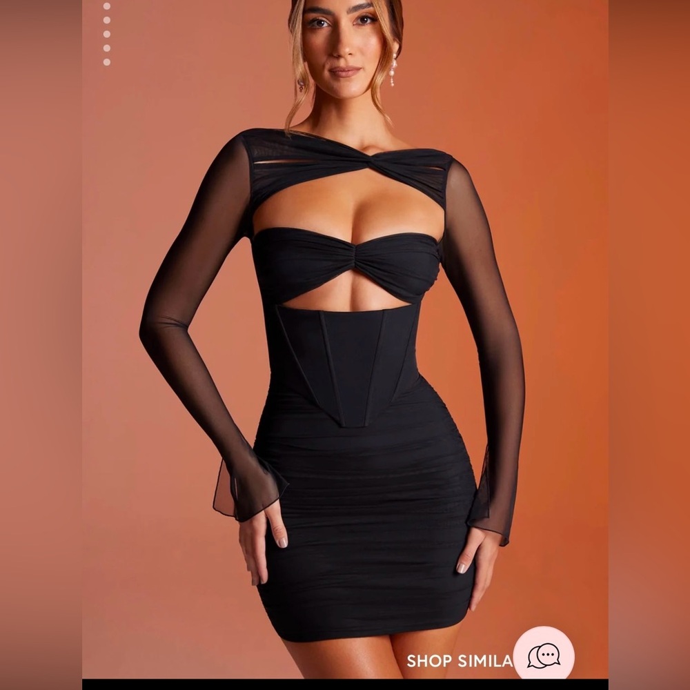 Oh Polly black Nirvana mini long sleeve corset dress